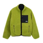 Stussy Sherpa Reversible Jacket – Moss Green & Black Fleece Jacket