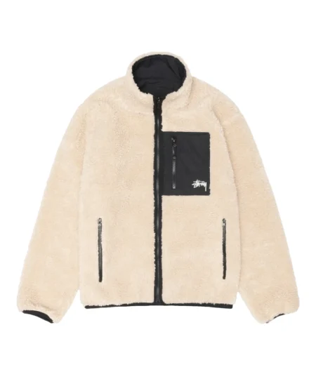 Stussy Sherpa Reversible Jacket Beige & Nylon Streetwear Layer (1)