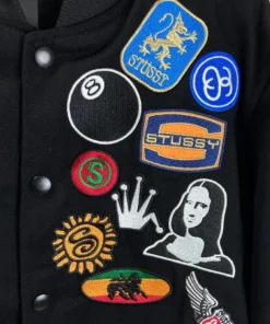 Stüssy Souvenir Stadium Bomber Jacket Black Embroidered 11