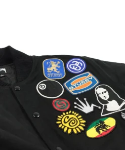 Stüssy Souvenir Stadium Bomber Jacket Black Embroidered 2