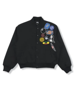 Stüssy Souvenir Stadium Bomber Jacket Black Embroidered 6