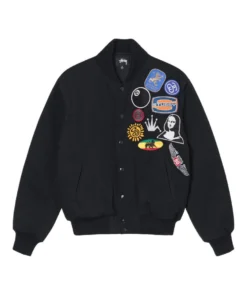 Stüssy Souvenir Stadium Bomber Jacket Black Embroidered 8