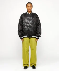 Stüssy Stadium Gothic Black Satin Varsity Jacket (6)