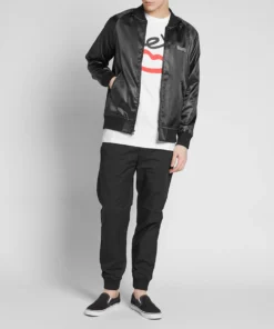 stussy black satin varsity jacket california embroidered bomber (3)