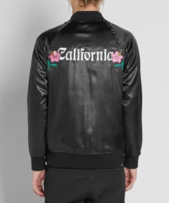 stussy black satin varsity jacket california embroidered bomber (4)