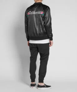 stussy black satin varsity jacket california embroidered bomber (5)
