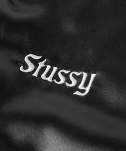 stussy black satin varsity jacket california embroidered bomber (9)