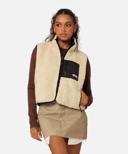 Stussy 8 Ball Reversible Sherpa-Women's Cropped Vest (10)