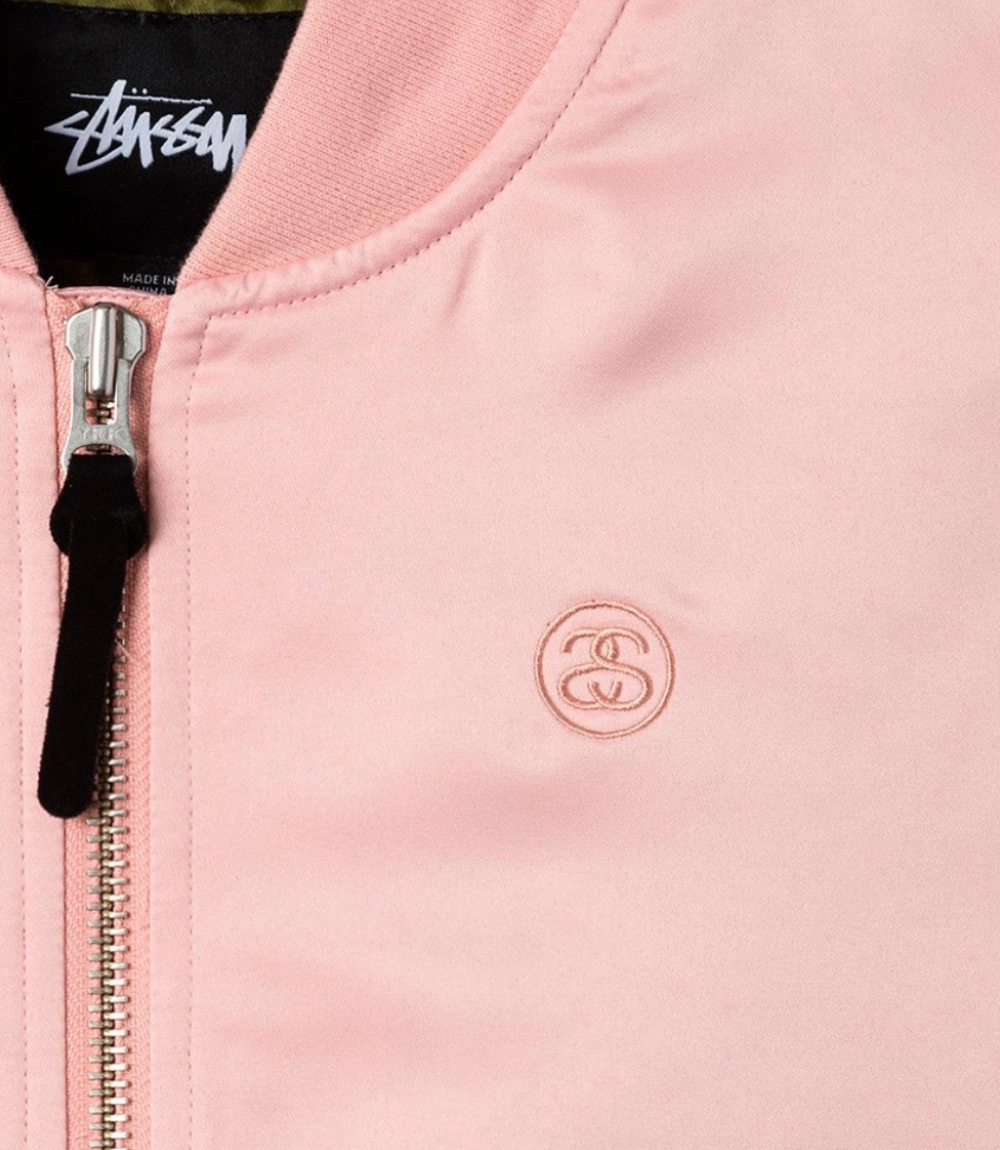 Stüssy Union Bomber Satin Jacket Blush Pink Women's Streetwear Bomber (2)