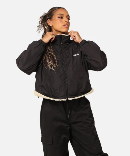Women's Stüssy Reversible 8 Ball Cropped Sherpa Jacket