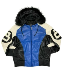 8 Ball Black & Sky Blue Leather Jacket Stussy Street Edition (2)
