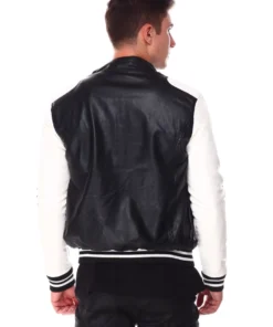 8 Ball Black & White Moto Bomber Leather Jacket Colorblock Racer Style (1)