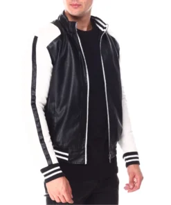 8 Ball Black & White Moto Bomber Leather Jacket Colorblock Racer Style (2)