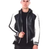8 Ball Black & White Moto Bomber Leather Jacket Colorblock Racer Style (3)