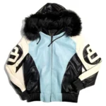 8 Ball Leather Jacket – Sky Blue & Black Stussy Style Streetwear