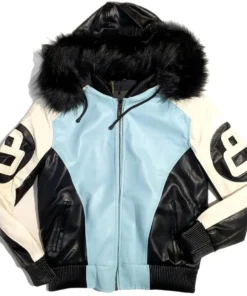 8 Ball Leather Jacket Sky Blue & Black Stussy Style Streetwear (2)