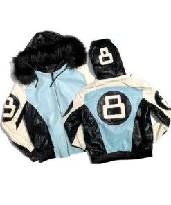 8 Ball Leather Jacket Sky Blue & Black Stussy Style Streetwear (4)