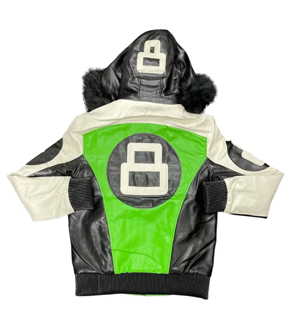 8 Ball Lime Green Leather Jacket with Fur Hood Neon Frost (1)