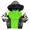 8 Ball Lime Green Leather Jacket with Fur Hood Neon Frost (2)