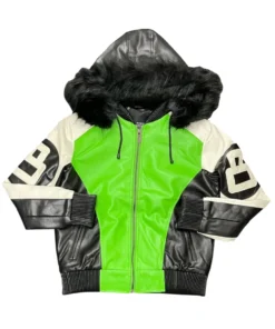 8 Ball Lime Green Leather Jacket with Fur Hood Neon Frost (2)