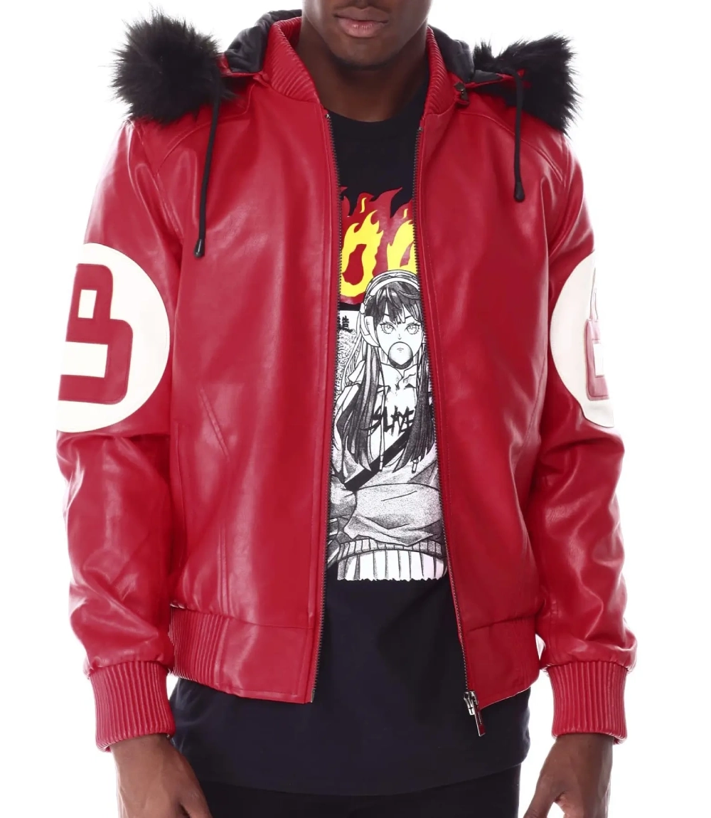 8 Ball Red Leather Hooded Jacket Stussy 8 Ball Patch Edition (2)