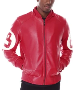8 Ball Red Leather Hooded Jacket Stussy 8 Ball Patch Edition