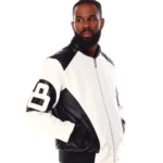 8 Ball White & Black Hooded Leather Bomber Jacket – Winter Luxe Edition