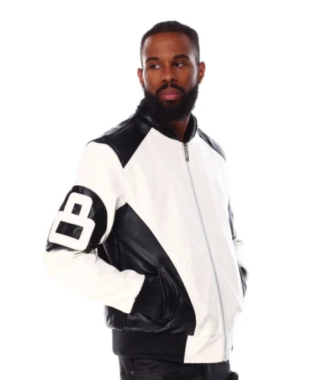 8 Ball White & Black Hooded Leather Bomber Jacket Winter Luxe Edition (1)