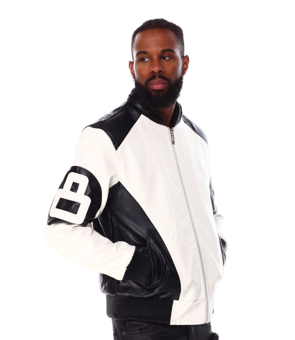 8 Ball White & Black Hooded Leather Bomber Jacket Winter Luxe Edition (1)