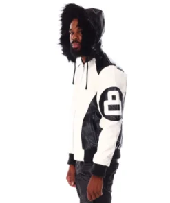 8 Ball White & Black Hooded Leather Bomber Jacket Winter Luxe Edition (2)