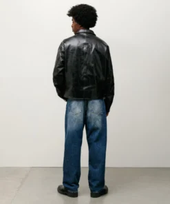 Authentic Stussy Men Black Leather Garage Jacket SS25 (1)