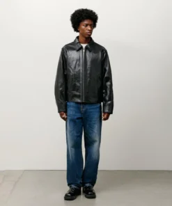 Authentic Stussy Men Black Leather Garage Jacket SS25 (2)