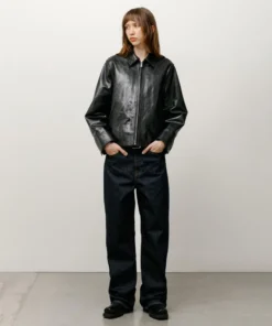 Authentic Stussy Womens Black Leather Garage Jacket SS25 (1)