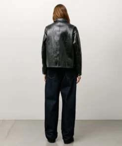 Authentic Stussy Womens Black Leather Garage Jacket SS25 (3)