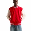 Black Men Wear a Stussy Red And White Varsity Letterman Jacket Wool And Leather Basic Edition (3)
