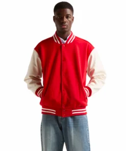 Black Men Wear a Stussy Red And White Varsity Letterman Jacket Wool And Leather Basic Edition (3)