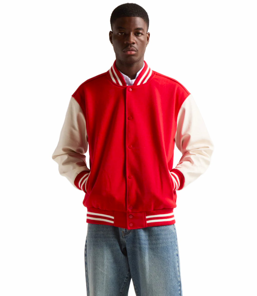 Black Men Wear a Stussy Red And White Varsity Letterman Jacket Wool And Leather Basic Edition (3)