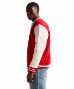 Black Men Wear a Stussy Red And White Varsity Letterman Jacket Wool And Leather Basic Edition (4)