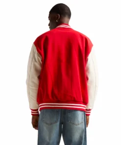 Black Men Wear a Stussy Red And White Varsity Letterman Jacket Wool And Leather Basic Edition (5)