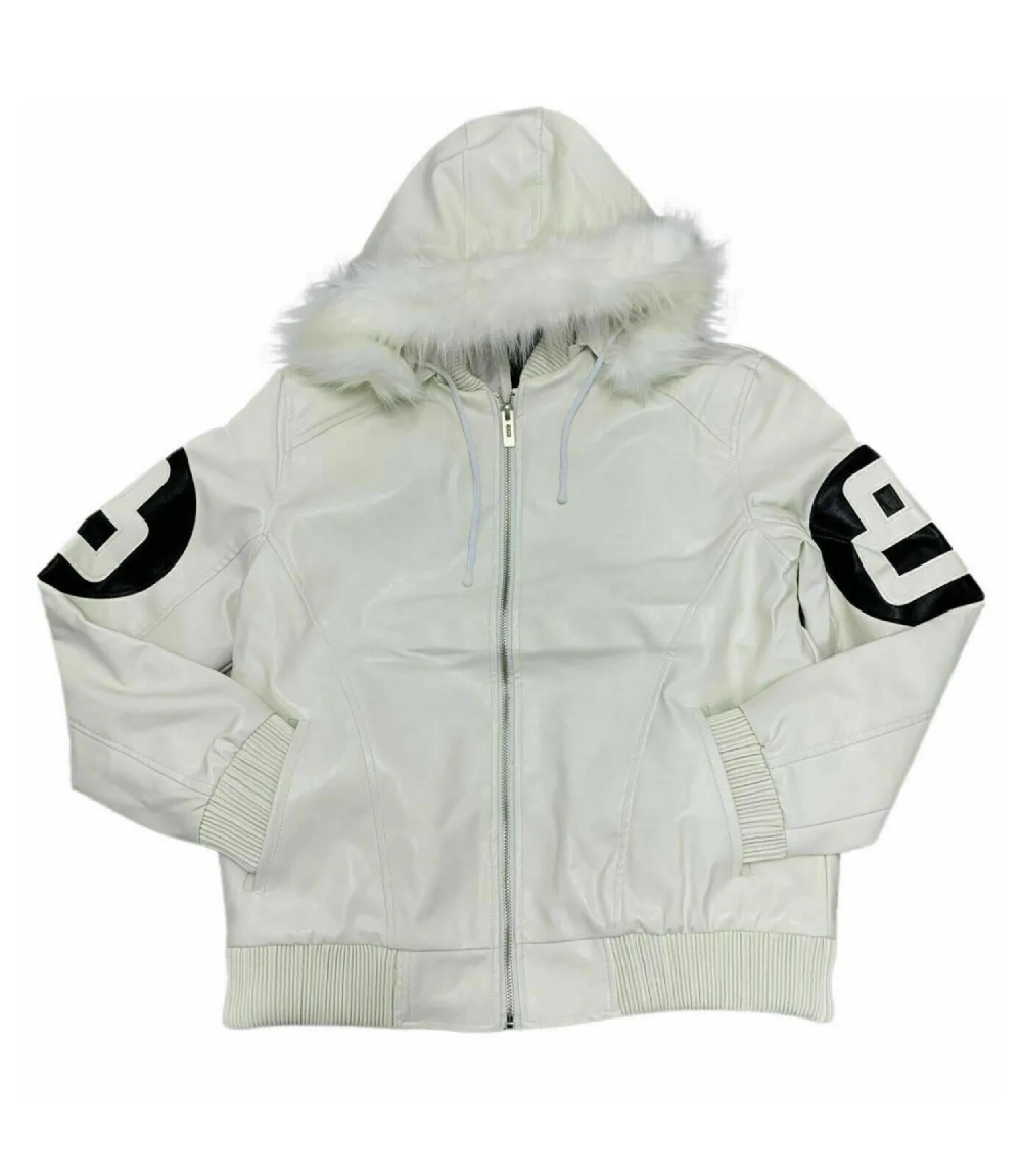 Stussy 8 Ball White Leather Bomber Jacket – Bomber with Hood