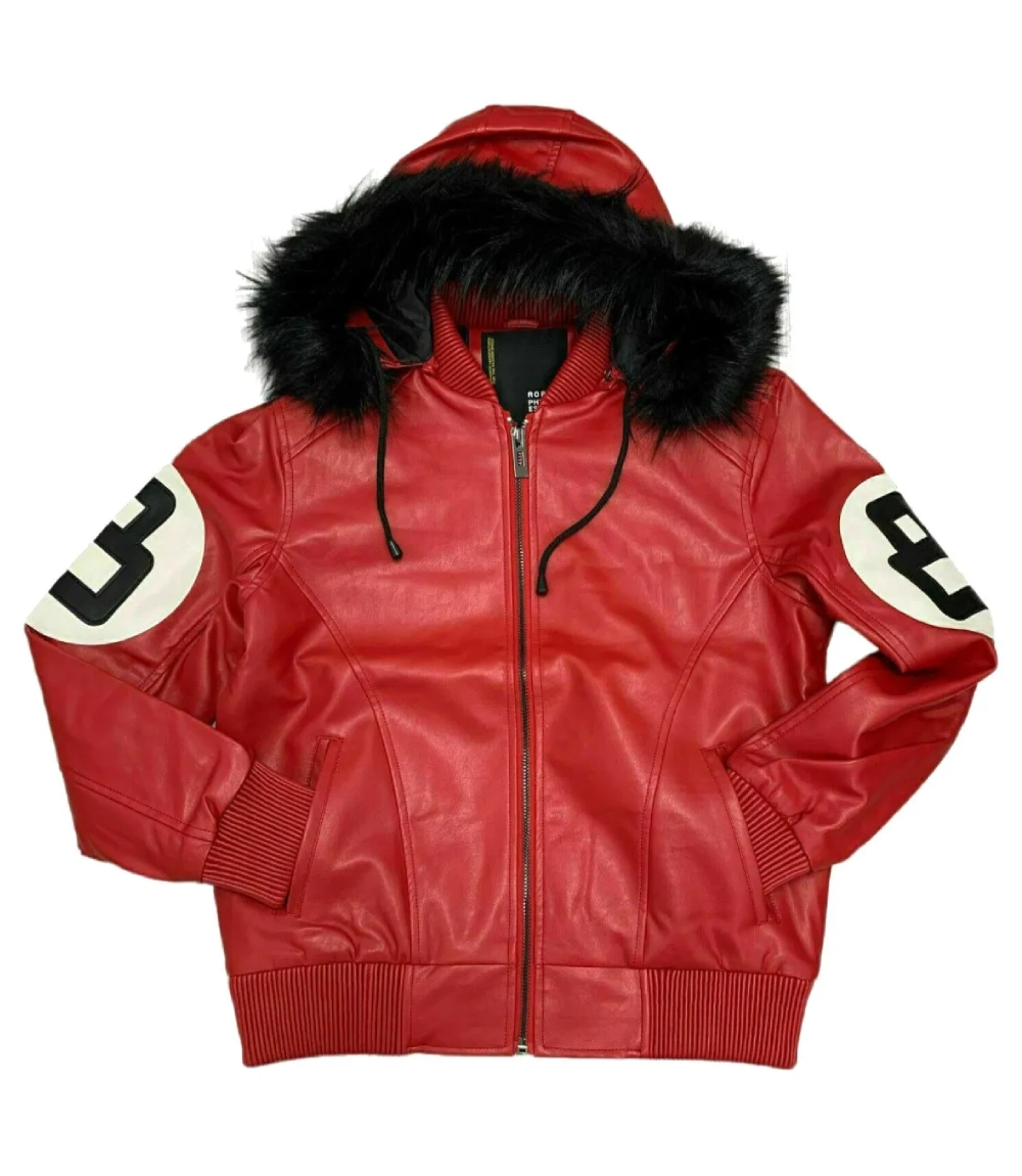 Inferno Red 8 Ball Leather Hooded Street Stussy Jacket (3)