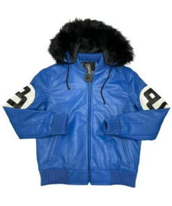 Skyrider Blue 8 Ball Leather Hoodie Bomber (2)