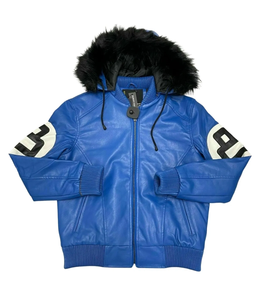 Skyrider Blue 8 Ball Leather Hoodie Bomber (2)