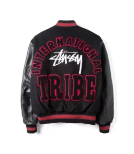 Stussy 35th Anniversary IST Black Wool and Leather Varsity Jacket (3)