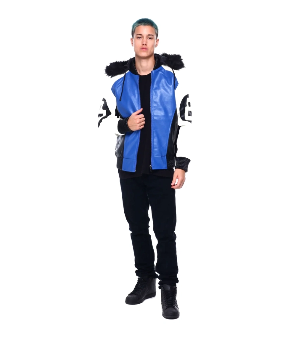 Stussy 8 Ball Blue Hooded Leather Bomber 8 Ball Patch Edition (1)