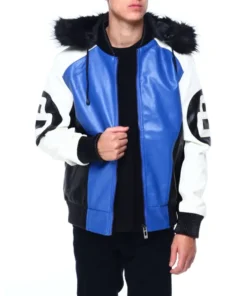 Stussy 8 Ball Blue Hooded Leather Bomber 8 Ball Patch Edition (2)