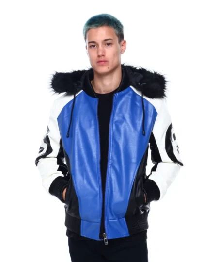Stussy 8 Ball Blue Hooded Leather Bomber 8 Ball Patch Edition (5)