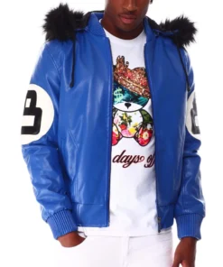 Stussy 8 Ball Blue Leather Hooded Jacket Graphic Tee Fit (1)