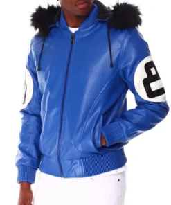 Stussy 8 Ball Blue Leather Hooded Jacket Graphic Tee Fit (4)