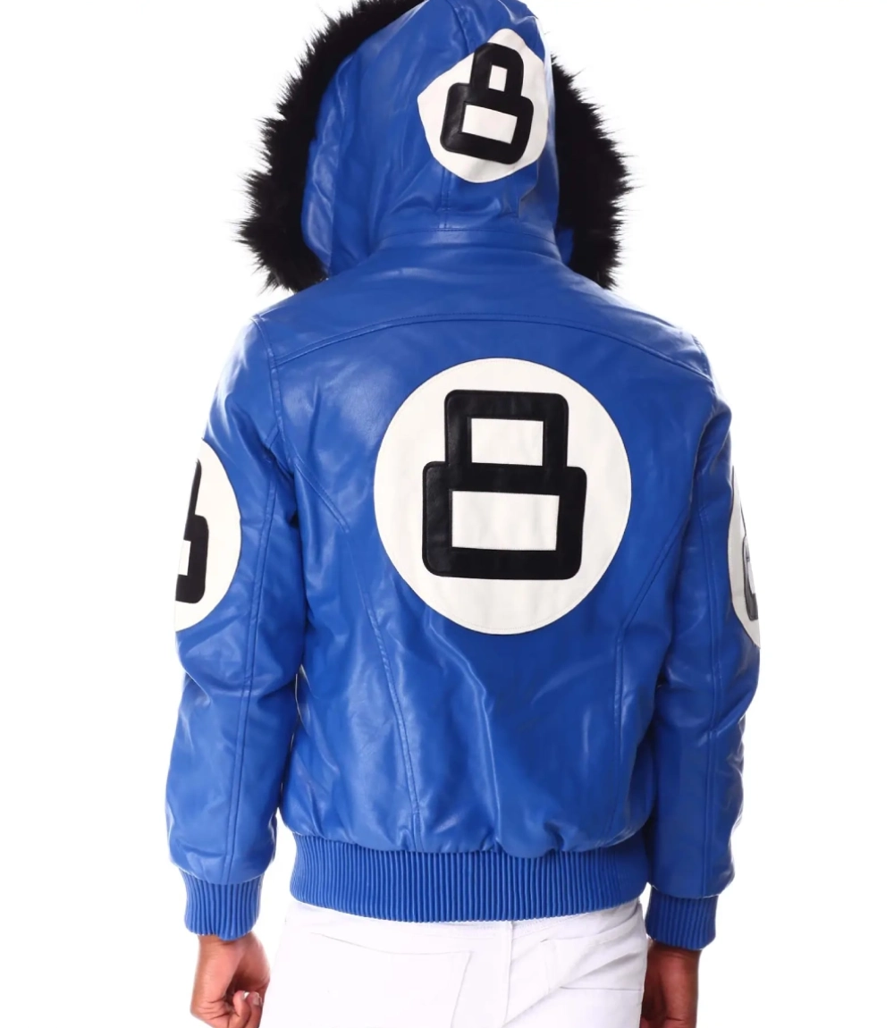 Stussy 8 Ball Blue Leather Hooded Jacket Graphic Tee Fit (5)